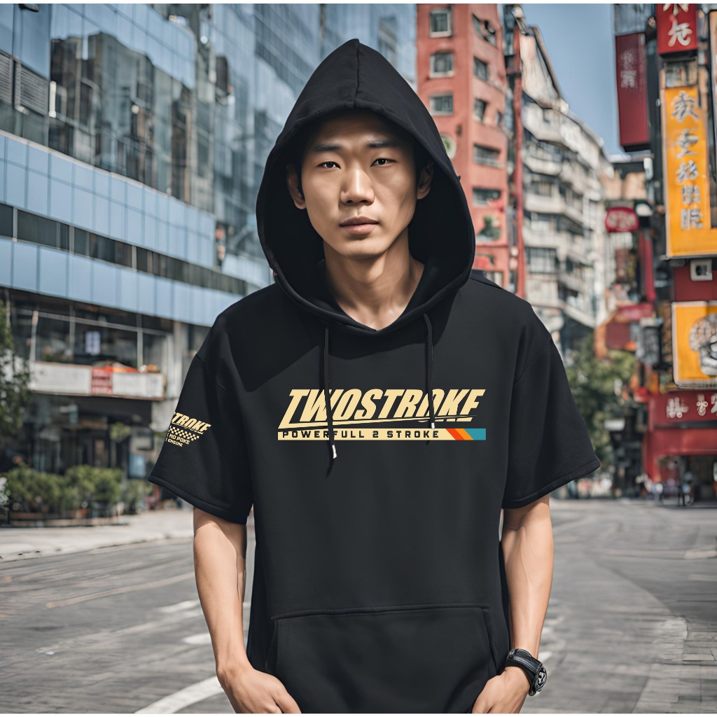 Hoodie Lengan Pendek 2 Stroke Enthusiast Two Stroke Engine Powerfull 2Stroke / Baju Racing 2 Tak Fiz