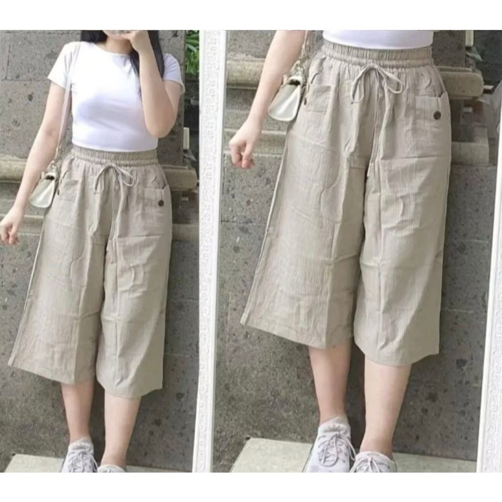 Celana Haruka 7/8 Kekinian Linen Crinkle Kulot Korean Style Haruka Pants