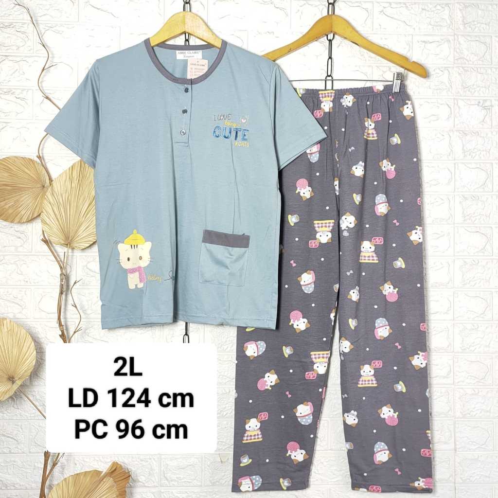 Babydoll CP Jumbo 2L (Ld 124cm) |Setelan Wanita One Set | Baju Tidur Babydoll Dewasa Celana Panjang 
