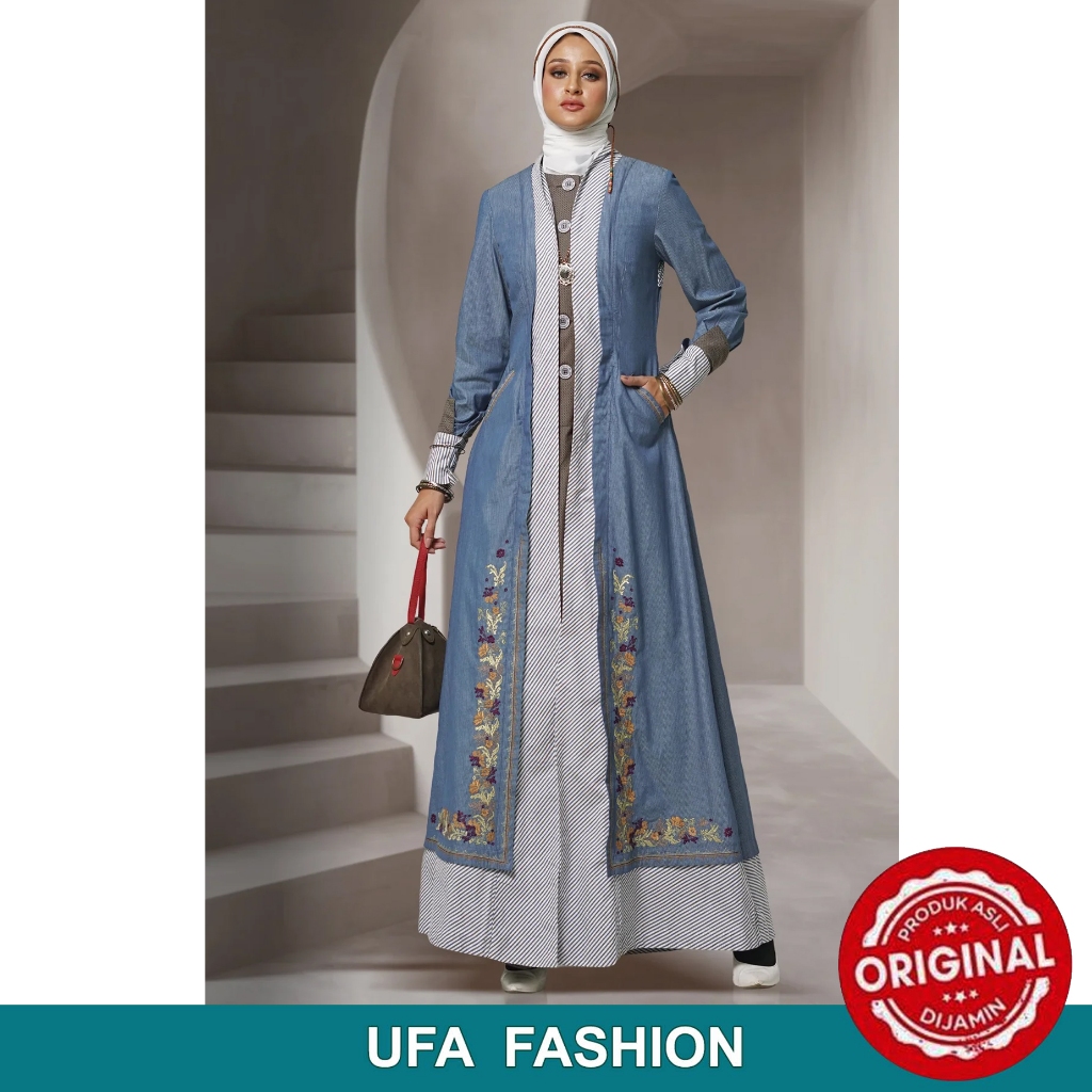 Gamis Trendy Lebaran warna Biru Denim model sangat fleksibel untuk semua acara Tuneeca T-0126005