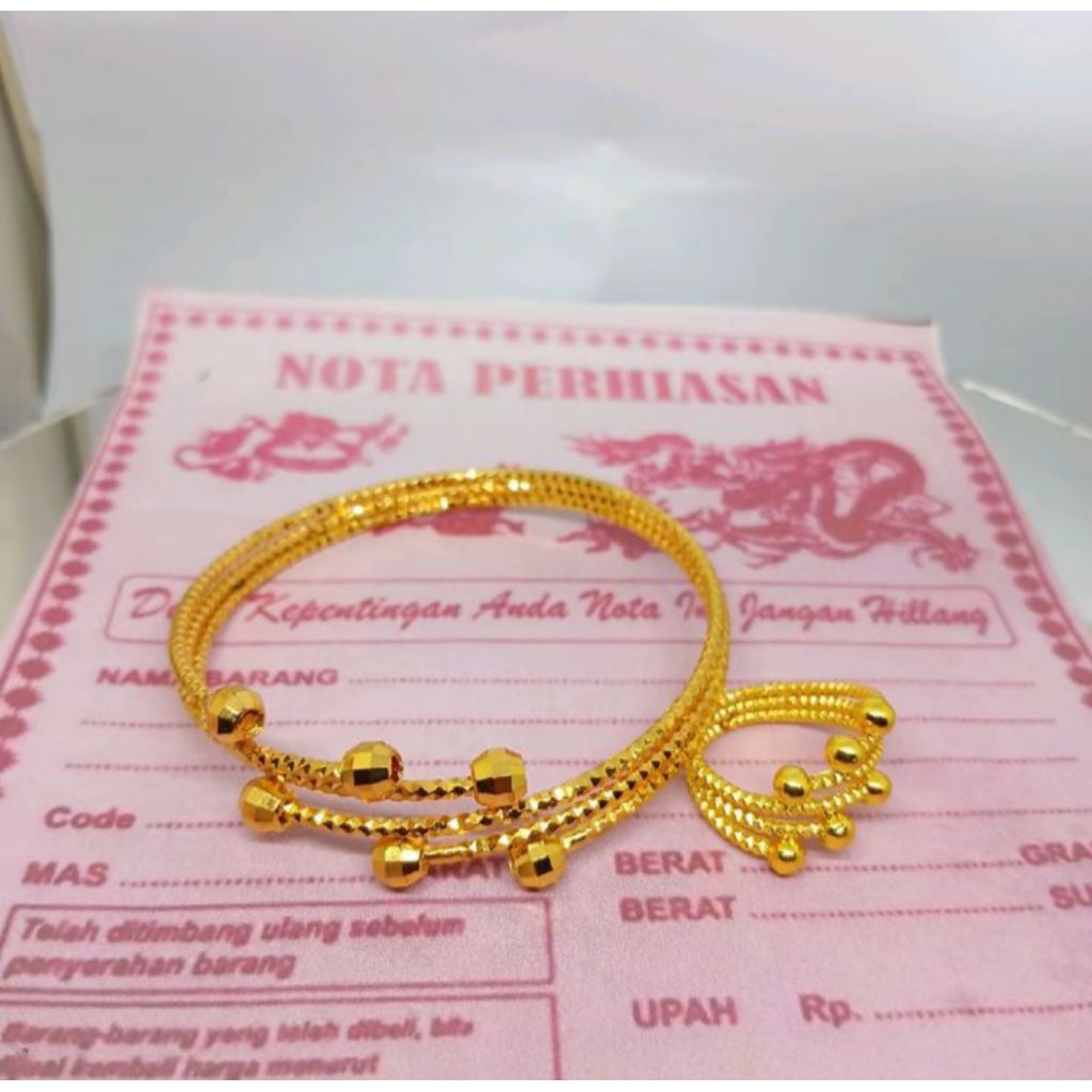Gelang Tangan Wanita Elegan Emas Muda + Cincin Emas Asli Free Surat