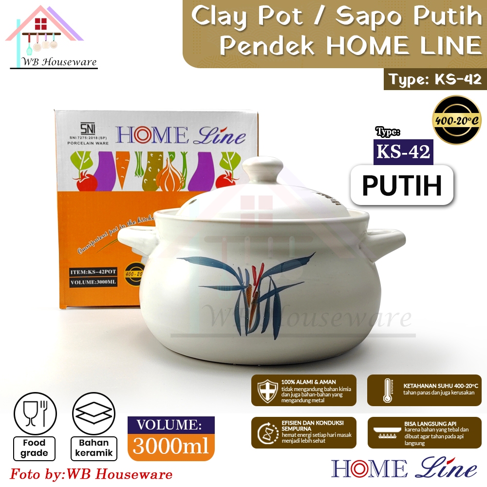 Homeline Panci Sapo Keramik Obat Tahan panas 3000ml warna putih /  mangkok clay pot earthen rebusan 