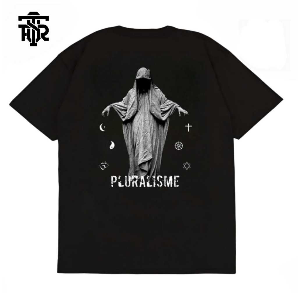 Tshirt Baju Kaos Distro Pria Wanita Streetwear Cotton Combed 24s Plurallisme Black Tees Firasat Merc