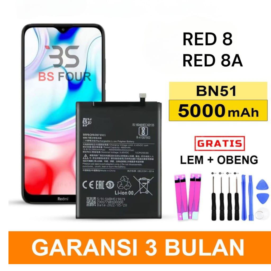 BATRE BATERAI HP XIAOMI REDMI 8 REDMI 8A BN51 GERATIS OBENG 8IN DAN LEM BATRE ORIGINAL