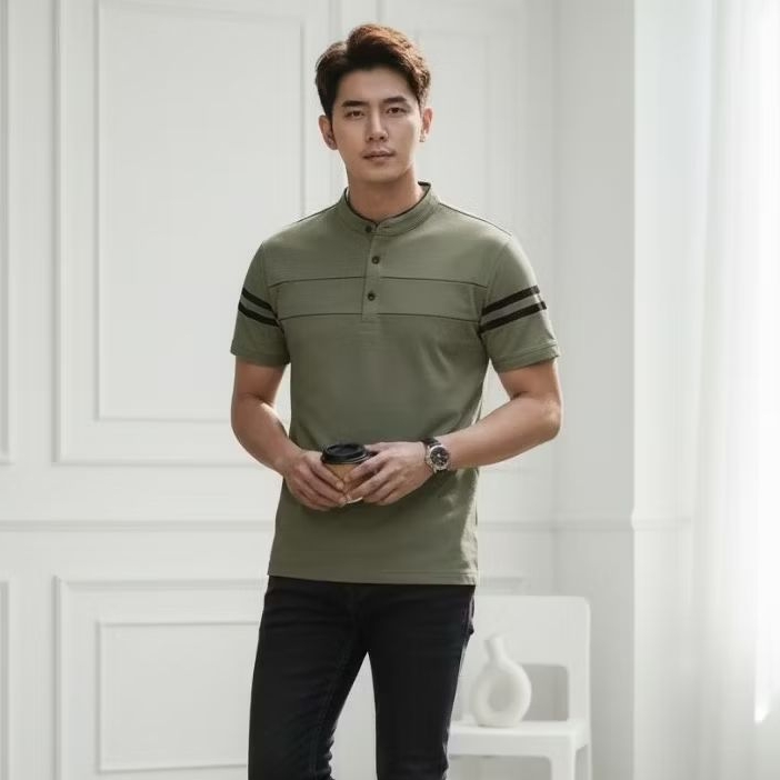 kaos polo kerah shanghai koko lengan pendek kombinasi