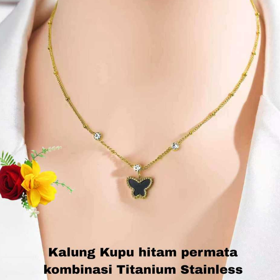 Kalung Kupu Hitam Titanium Bismuth & Magnet