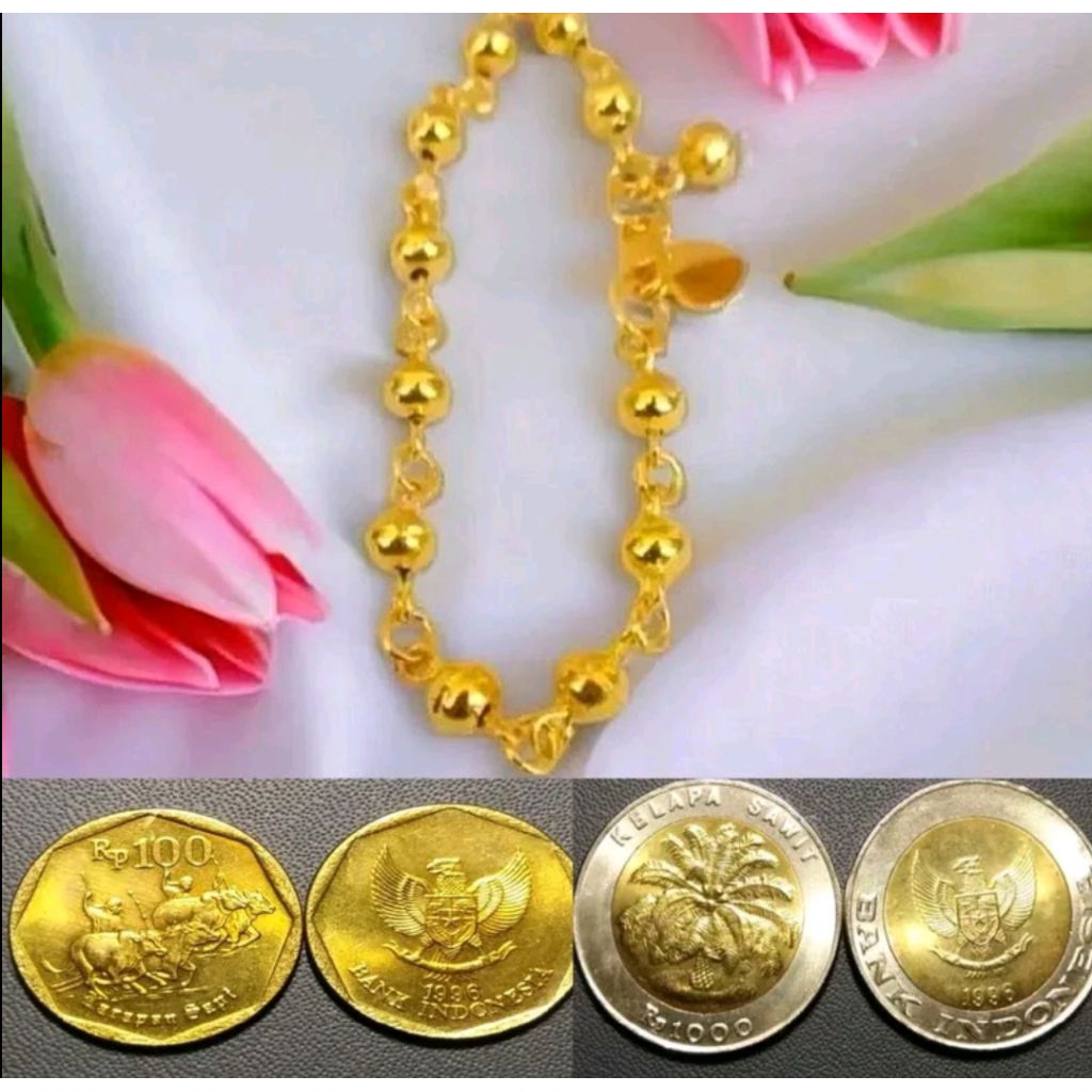 TERBUAT DARI BAHAN KOIN LOGAM ASLI 1991 GELANG BIJI BIJI LADA EMAS