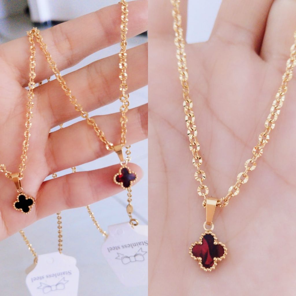 G2 kalung kait donat clover rantai nori ukir titanium cantik cap 750/17k