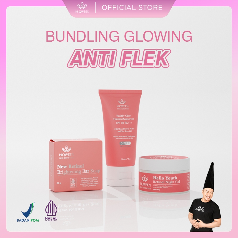 HIQWEEN SURABAYA | Hiqween Paket Bundling Glowing Sunscreen Sabun Retinol Night Gel Cream Malam