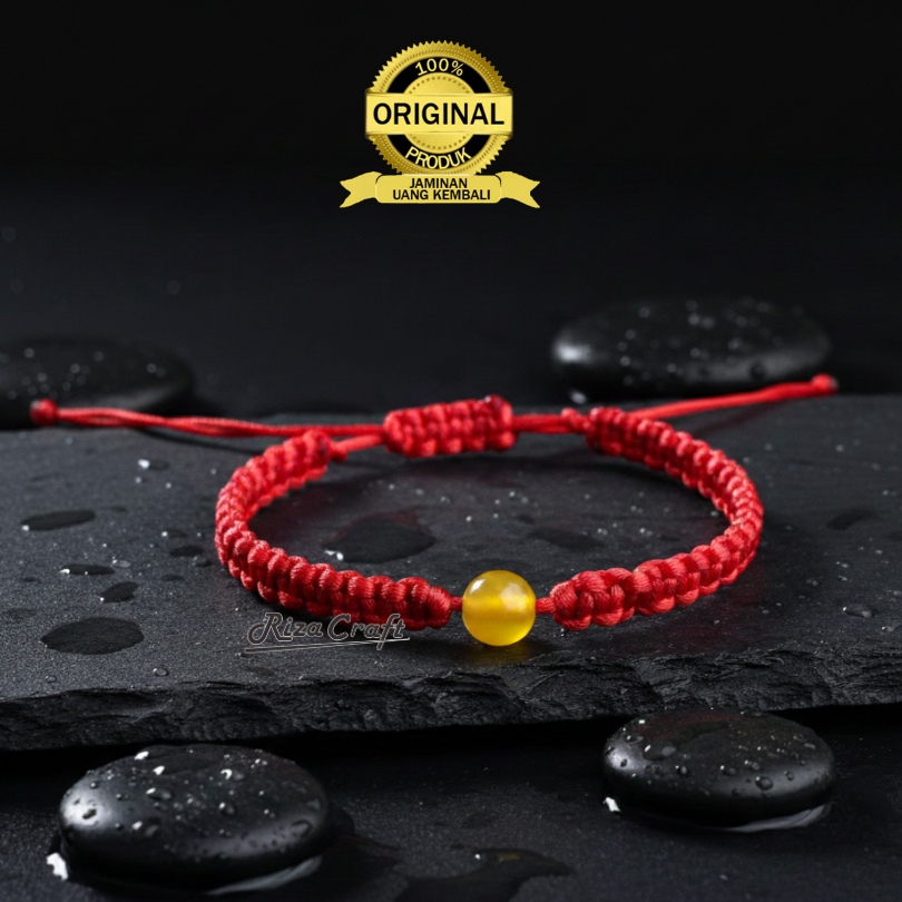 RED JADE Gelang Estetik Tali Merah Simple Serut Cina China Tiongkok Giok Kuning Emas Pria Wanita ASL