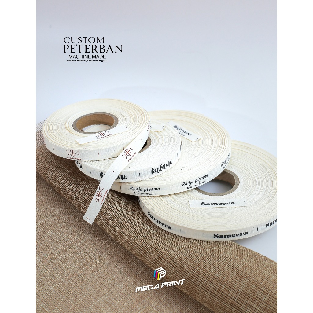 50M piterban import cetak satu sisi / custom label piterban / label baju / label jaket / label merek