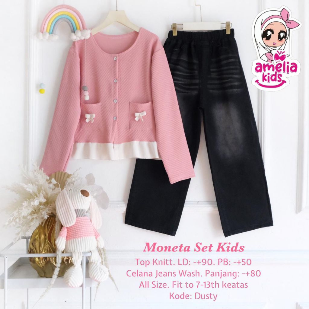 [ ata.id kids ] Moneta setelan celana kulot jeans hitam muslim anak perempuan by Amelia kids