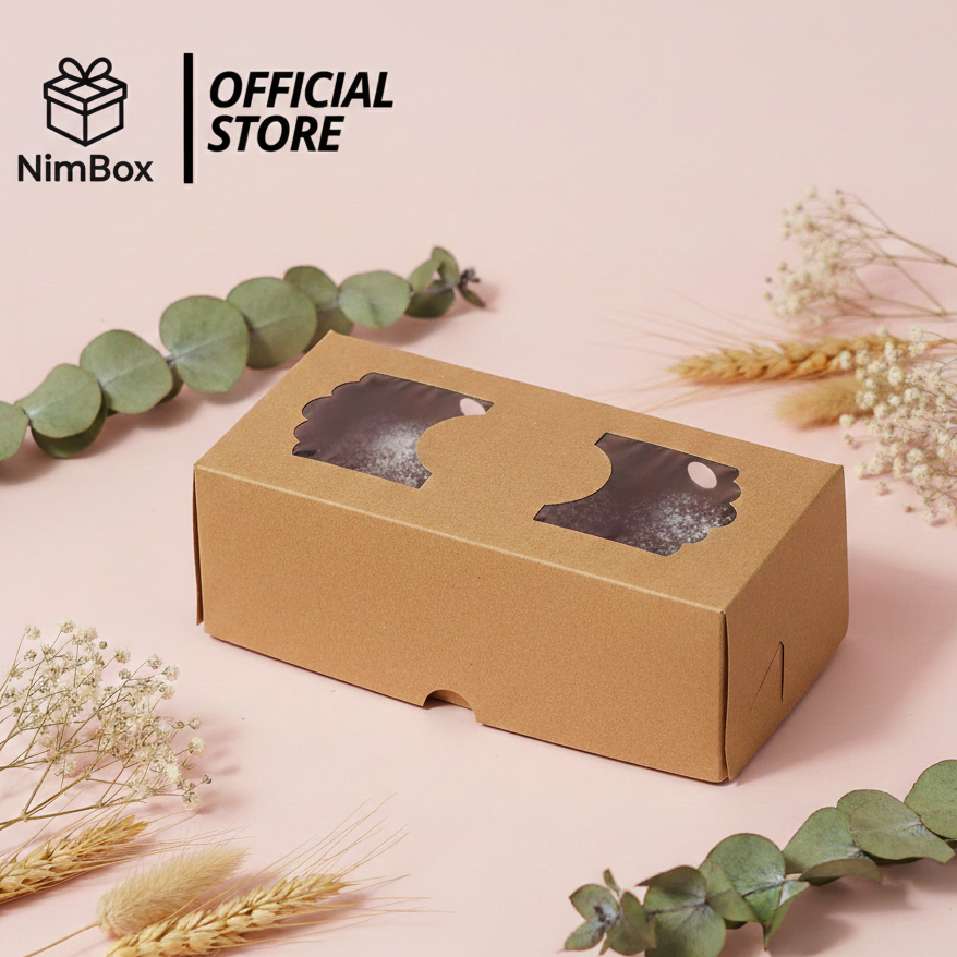 NimBox Wadah Makanan Ramah Lingkungan Kraft Tutup Mika 20x10x7 Putih & Coklat Muda untuk Packing Ess