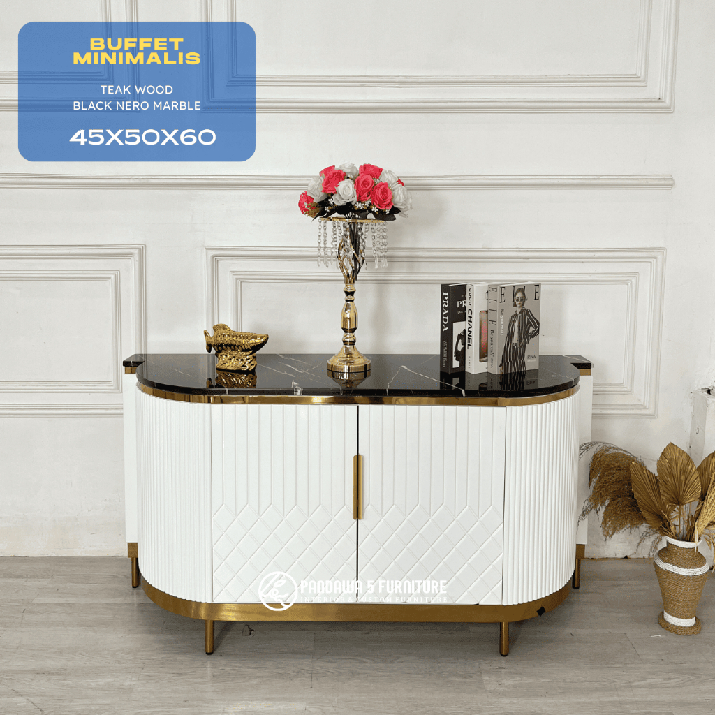 Buffet Minimalis Modern Mewah – Black Nero Marble | Lemari Buffet Ruang Tamu