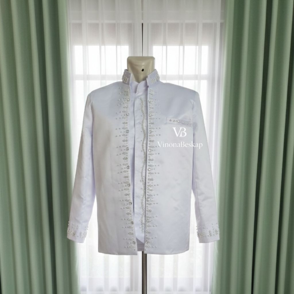 Beskap Pengantin Basofi Payet Warna Putih / Basofi Manten Akad