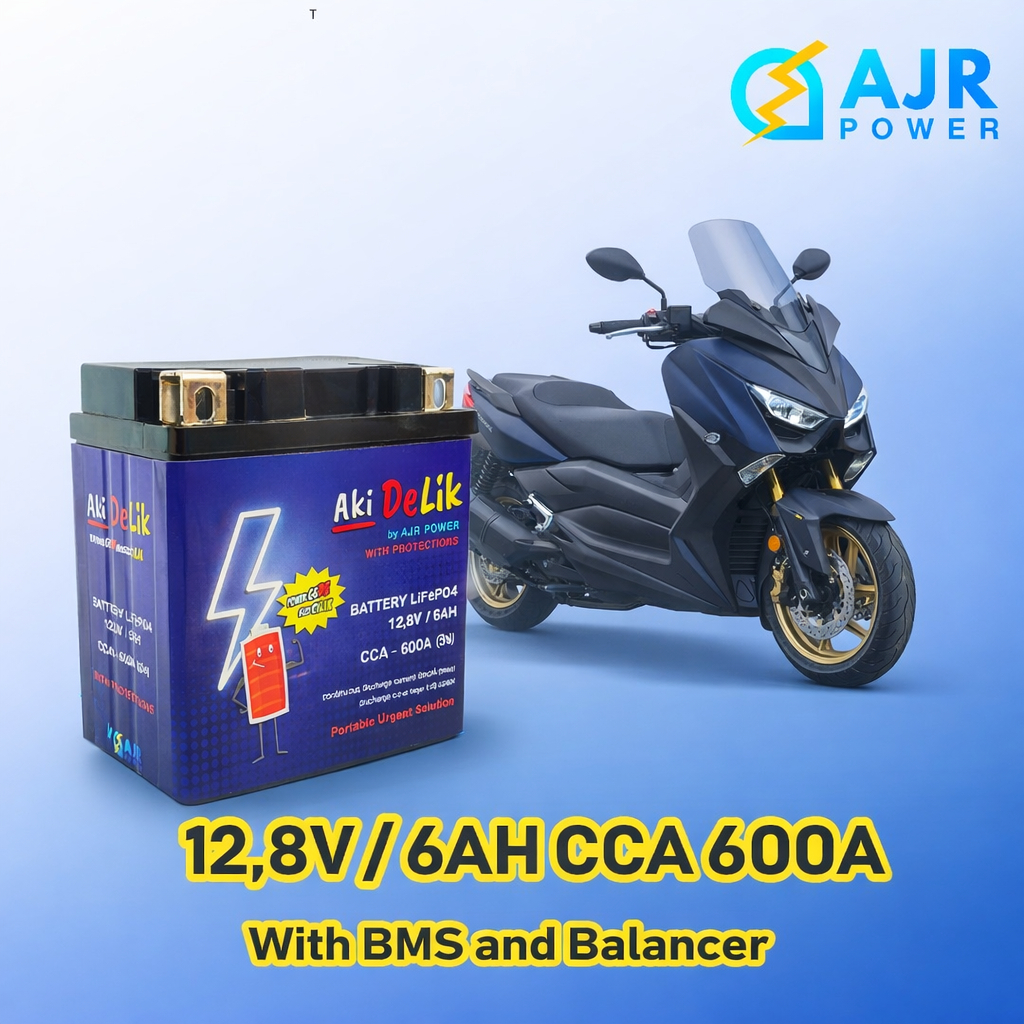 De Lik ACCU AKI CADANGAN Emergency MOBIL Lithium LiFePo4 AJR POWER 12V 12,8V 6AH BMS dan BALANCER CC