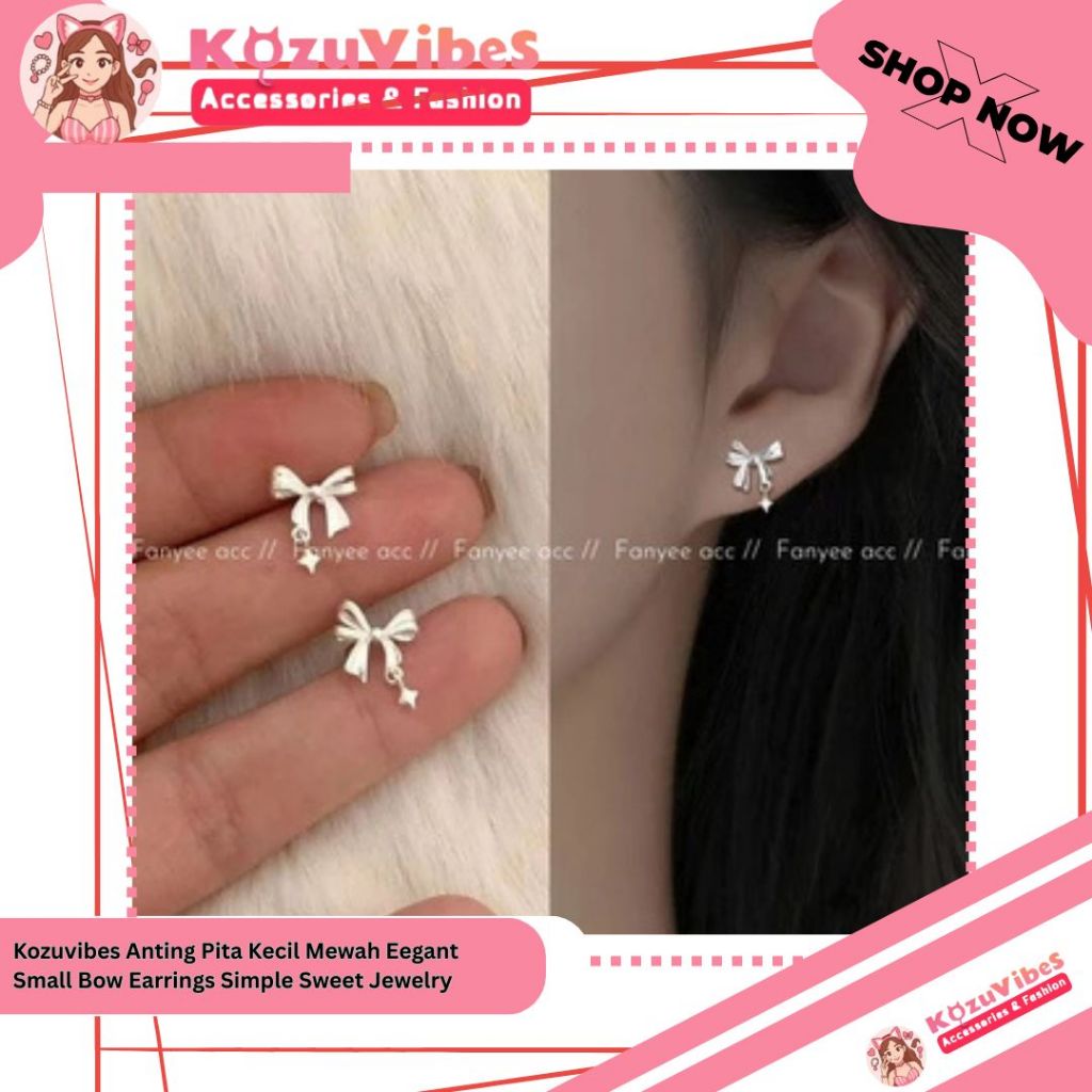 Kozuvibes Anting Pita Kecil Mewah Elegant Small Bow Earrings Simple Stylish Sweet Jewelry (Gold)
