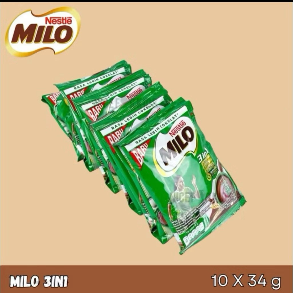 Milo 3in1 Susu Coklat 10 Sachet 34 Gram - Coklat, Malty, Bergizi