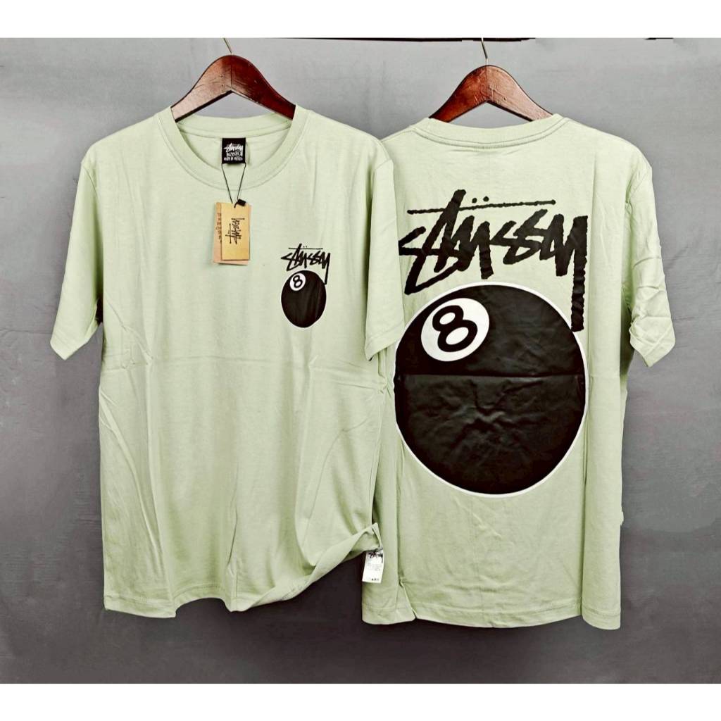 KAOS T-SHIRT STREETWEAR STUSSY 8 BALL SAGE GREEN