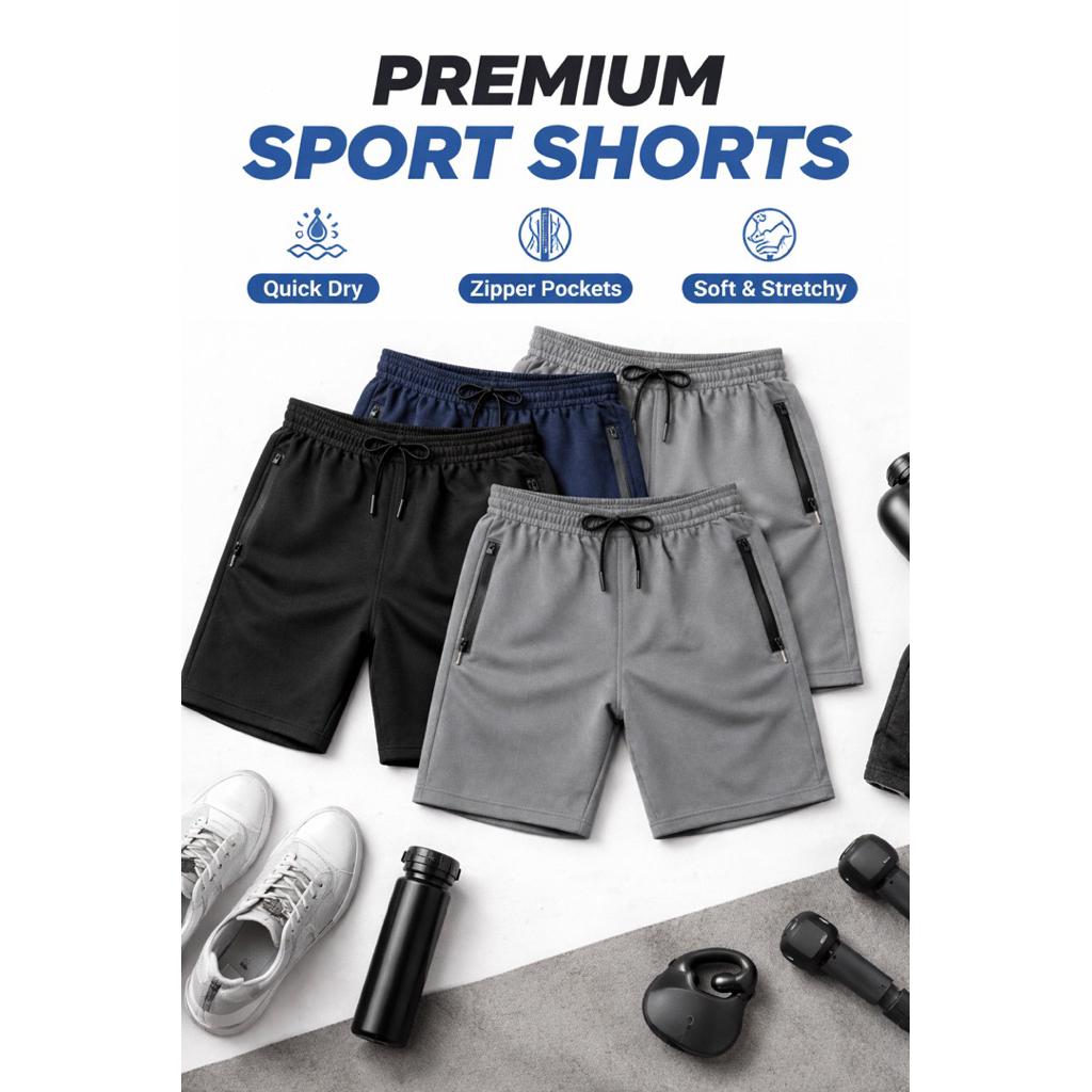 Celana Pendek Pria Scuba Premium | Kolor Sport Casual Saku Resleting