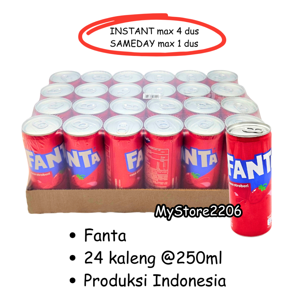 Minuman Kaleng Soda / Soft Drink rasa Stroberi merek Fanta 24x250ml (1 dus)