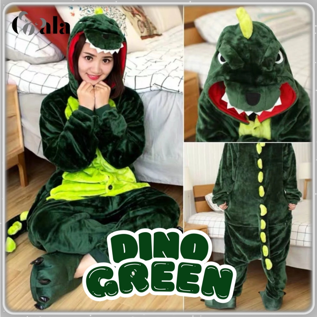 Baju Onesie Dinosaurus Green Dewasa Piyama Kostum Cosplay