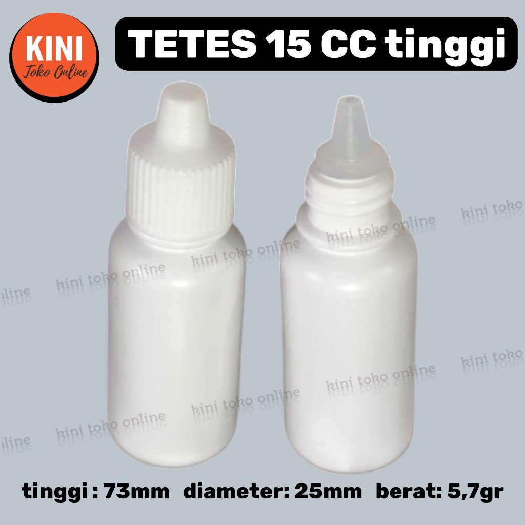 . CC botol tetes 15 ml TINGGI plastik 15ml NON SEGEL tutup hitam merah putih rapat non lubang polos