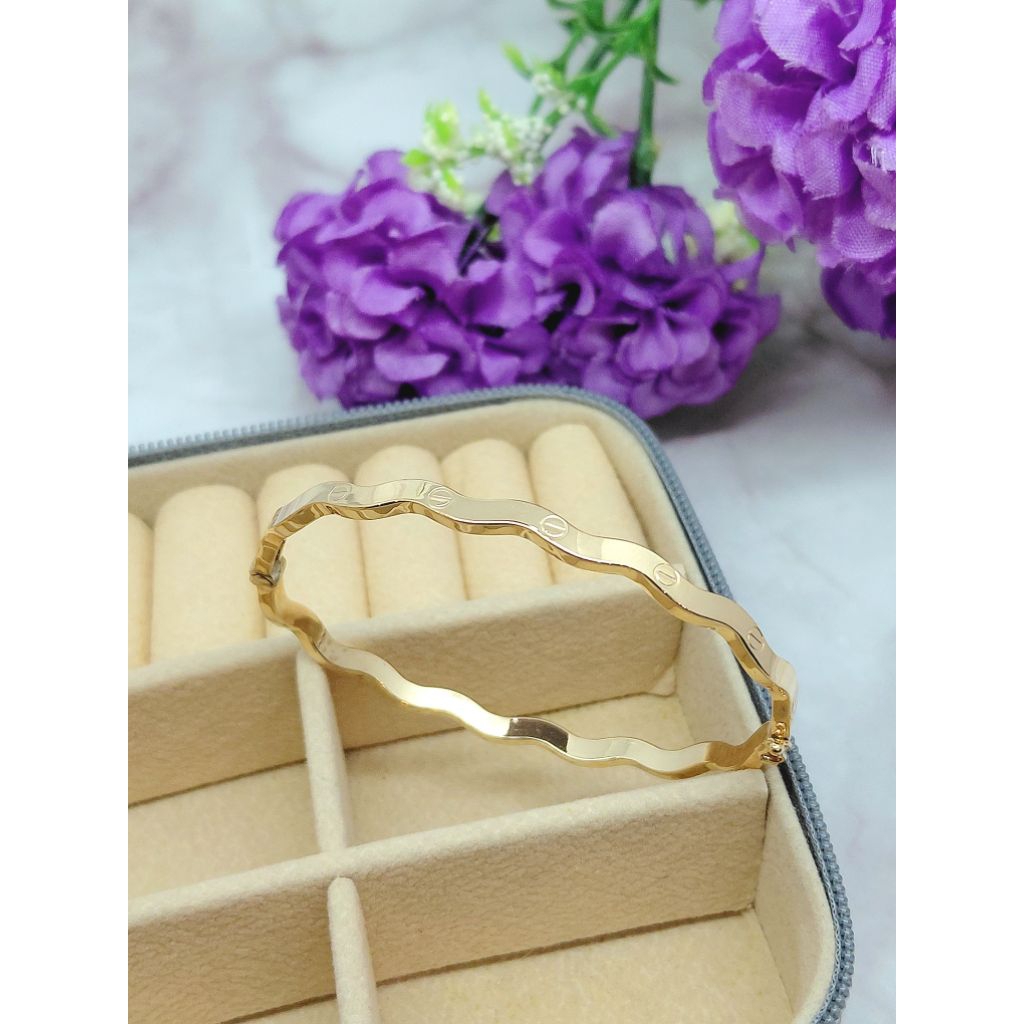 Gelang golong gelombang emas muda asli kadar 300/6k