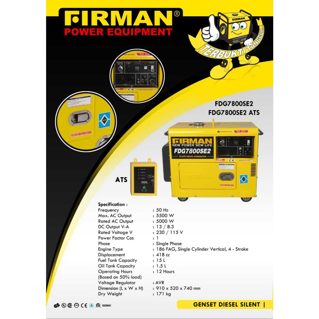 Genset Silent Diesel Solar Firman FDG7800ECA - 5000 Watt