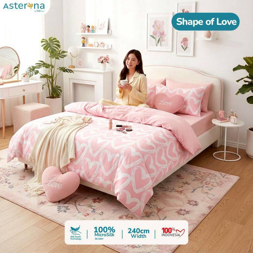 Sprei anti geser sprei custom microsilk motif shape of love  pink