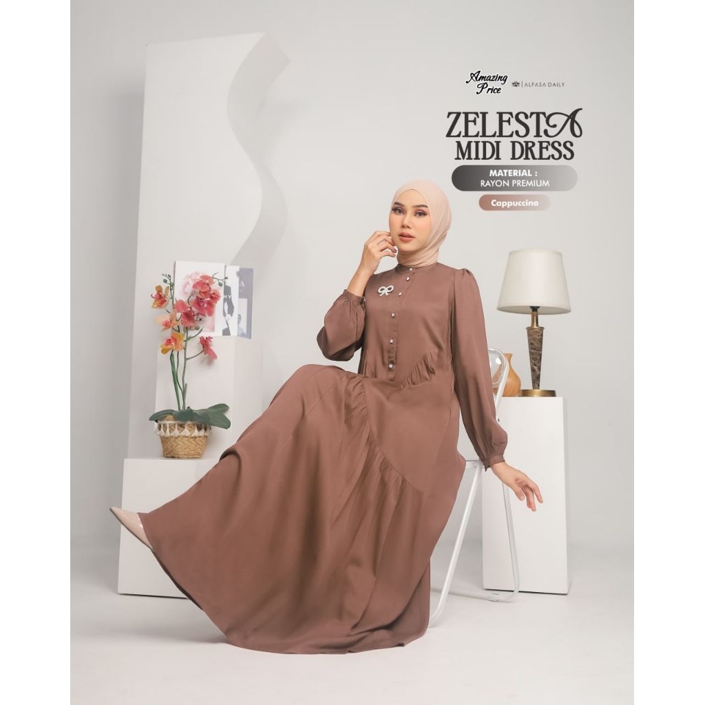 ALFASA - ZELESTA MIDI DRESS POLOS || gamis polos || Gamis premium || Gamis cantik