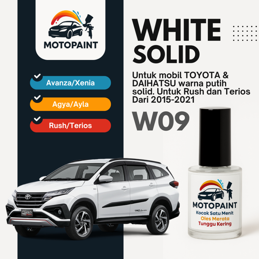 Motopaint White Solid W09 Cat Oles Penghilang Baret Mobil Toyota Rush Konde dan All New Rush Warna P