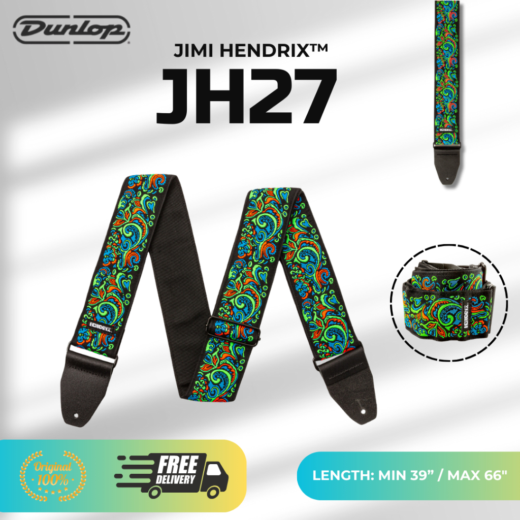 Strap Gitar Bass Dunlop JH27 Jimi Hendrix Guitar Strap Blacklight Original