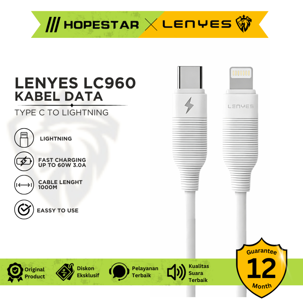 Lenyes LC960 Kabel data charge cable Fast Charging 27W C To Lightning