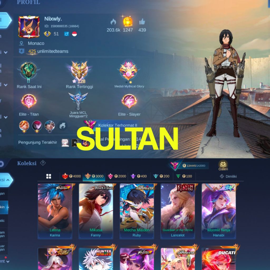 AKUN SULTAN MOBILE LEGENDS MYTHIC IMO GLORY