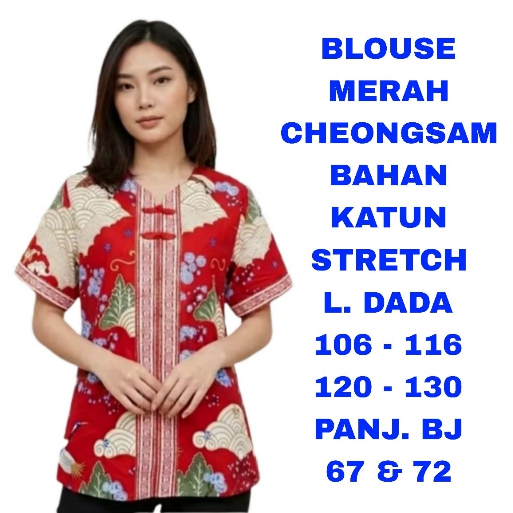 WK BLOUSE MERAH WANITA BIG SIZE JUMBO SUPER JUMBO LD. 105 LD. 110 LD. 120 LD. 130 BAJU ATASAN IMLEK 