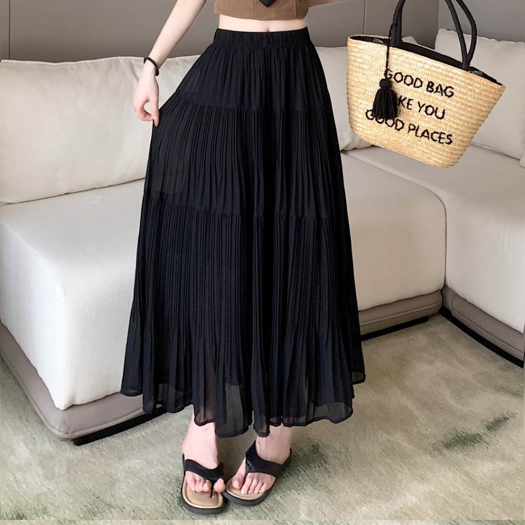 Prizona Rok Plisket Wanita Premium Flare Ruffle Susun Korean Style Layer Skirt Flowy Elegan Kekinian