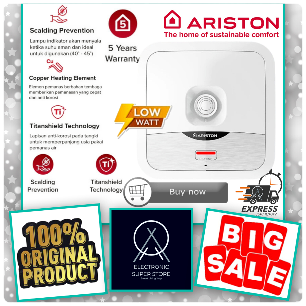 WATER HEATER ARISTON AN2 15B AN215B AN2-15B PEMANAS AIR LISTRIK 15L ARISTON SUPER LOW WATT TITAN SHI