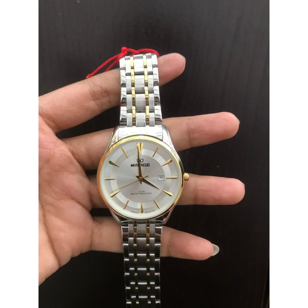 JAM TANGAN MIRAGE COWOK RANTAI SILVER KOMBINASI GOLD