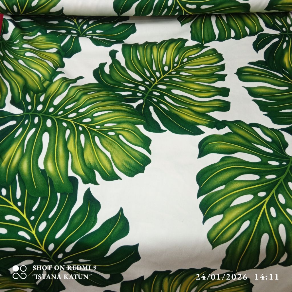 KAIN COTTON TWILL PREMIUM BUNGA MONSTERA HJU