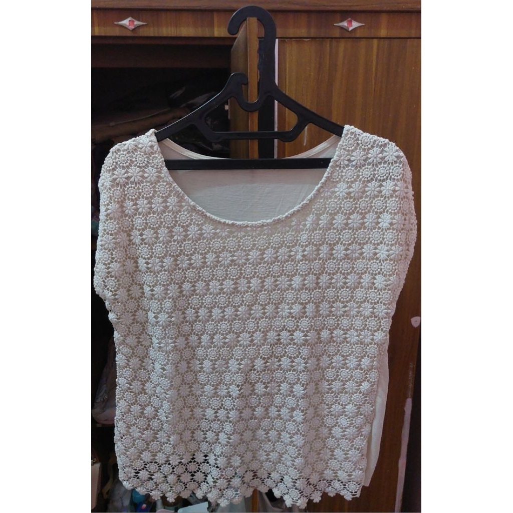 Atasan Brukat Wanita Putih Lengan Pendek Elegan | Blouse Brukat Casual Formal