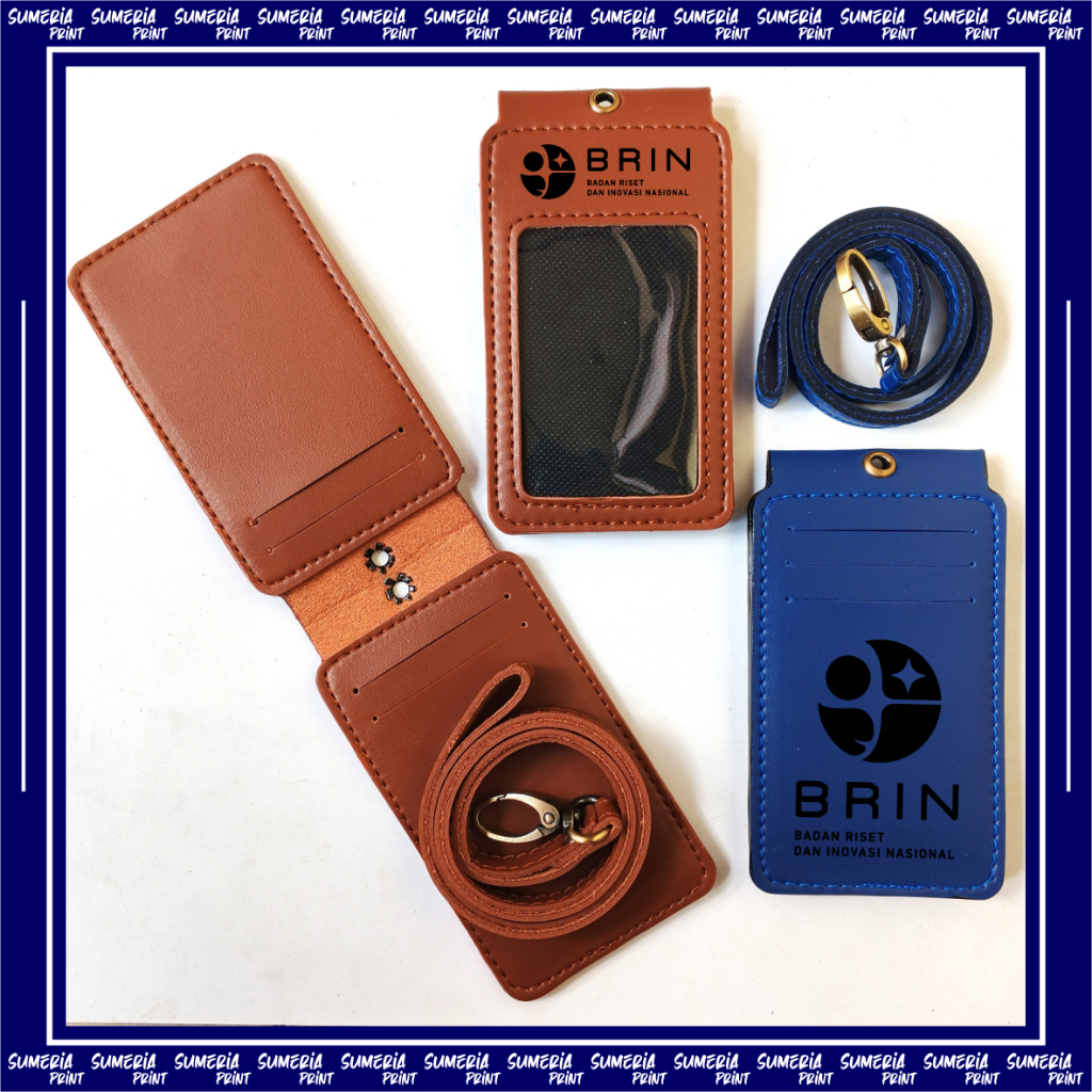 BRIN : Badan Riset dan Inovasi Nasional Lanyard Id Card Holder Kulit Sintetis Premium Magnet Flip