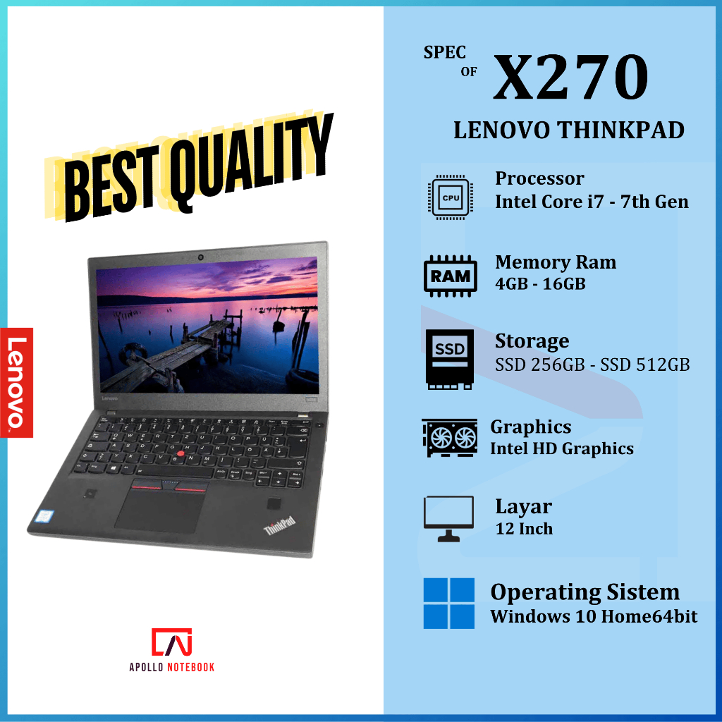 Laptop Lenovo Thinkpad X270 i7 Gen 7 - Second Murah Bergaransi