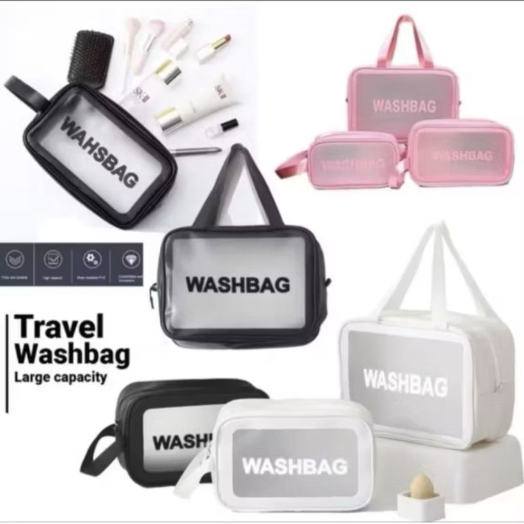 Washbag pouch transparan anti air tas kosmetik medium