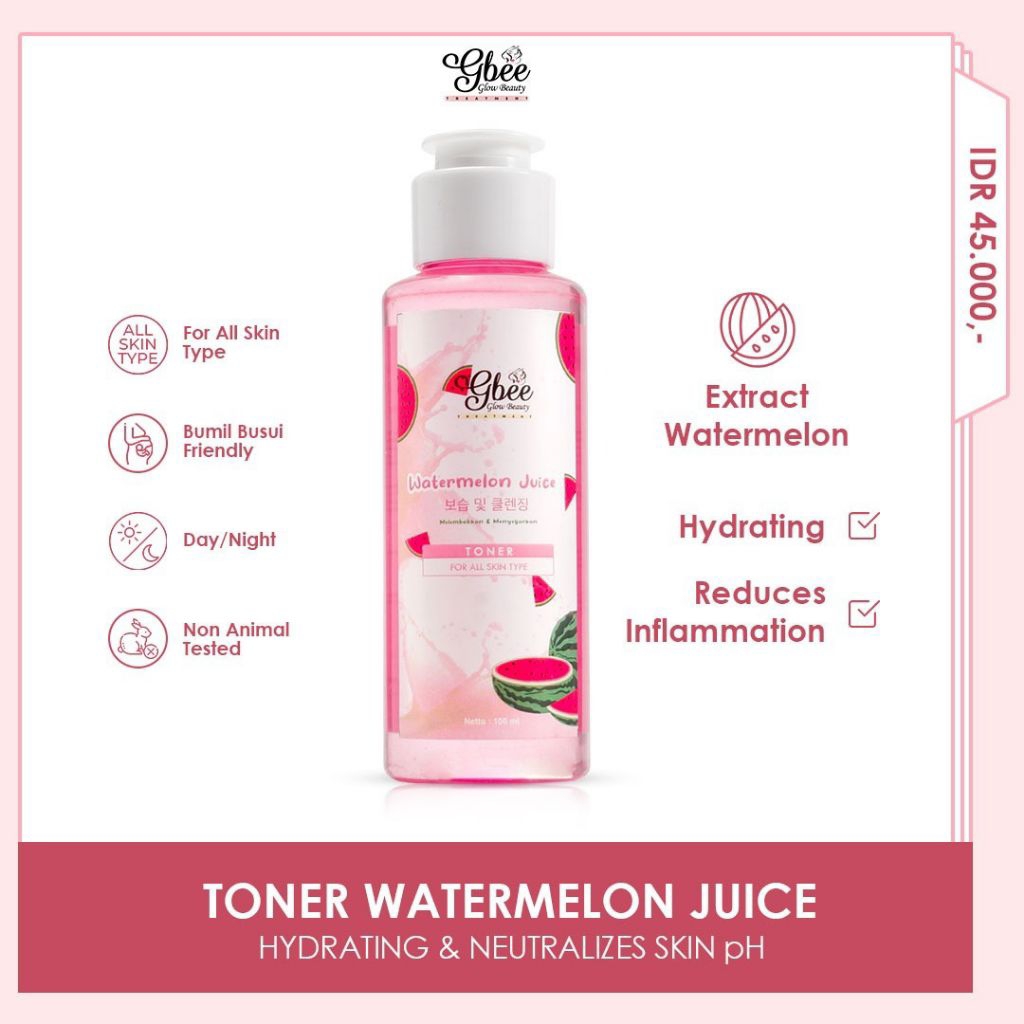 Gbee Glow Beauty Toner watermelon juice melembabkan mengecilkan pori pori