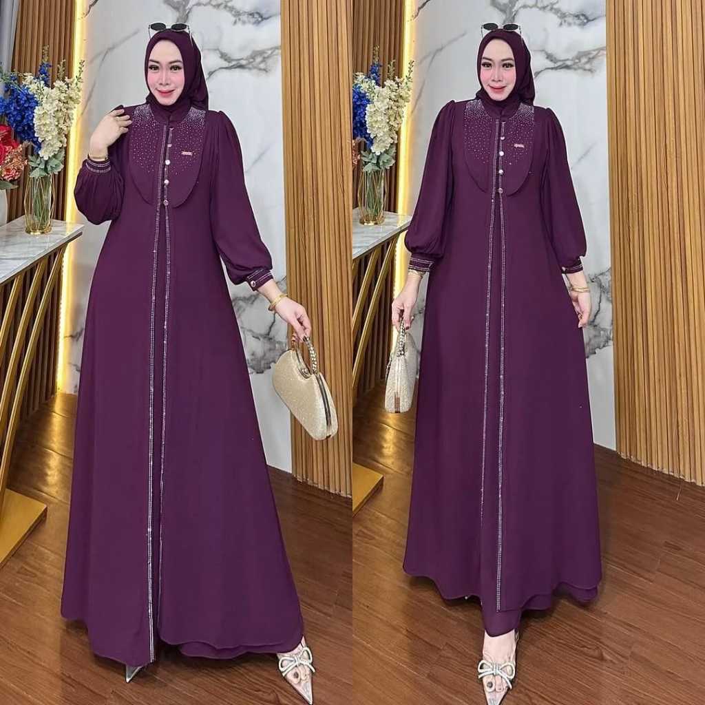 Liora Dress Ceruty Babydoll Mix Payet Swaroski Premium Gamis Lebaran Terbaru 2026 Mewah ootd