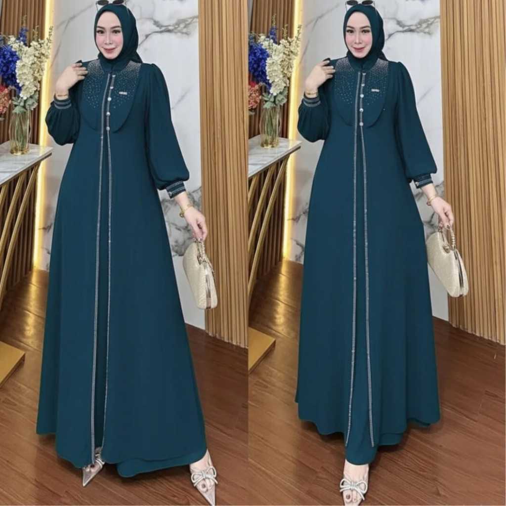 Liora Dress Ceruty Babydoll Mix Payet Swaroski Premium Gamis Lebaran Terbaru 2026 Mewah ootd