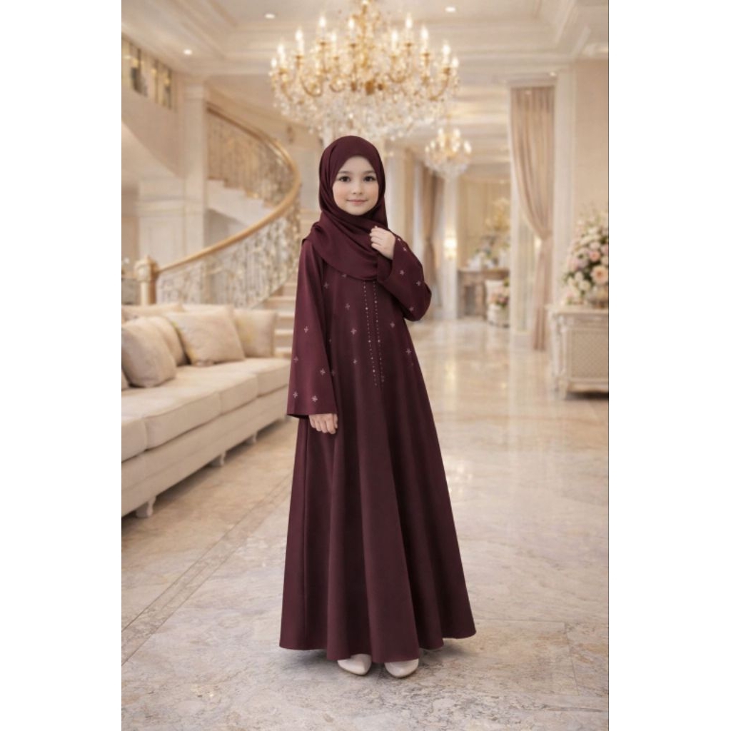 DRESS  MECCA  ABAYA ANAK TERBARU 2026 USIA 8-14 TAHUN GAMIS LEBARAN MUSLIMAH ELEGAN KESAYANGAN BUNDA