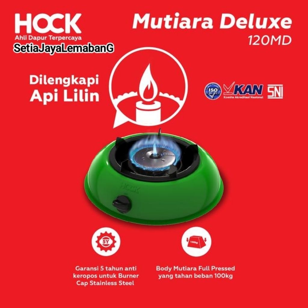 HOCK Kompor Gas 1 Tungku / Kompor Gas 1 Mata Api Lilin Mutiara Deluxe Series