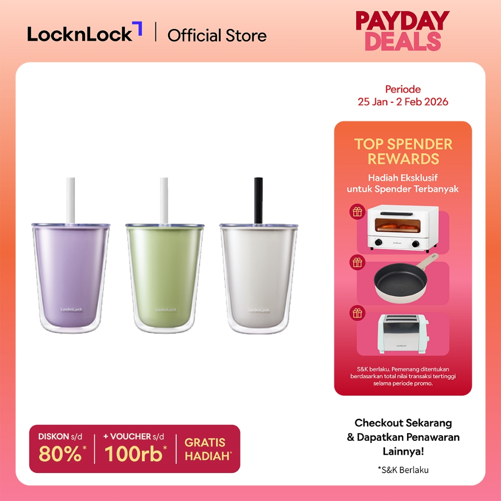 LocknLock Botol Minum Double Wall Cold Cup with Boba Straw 720ML